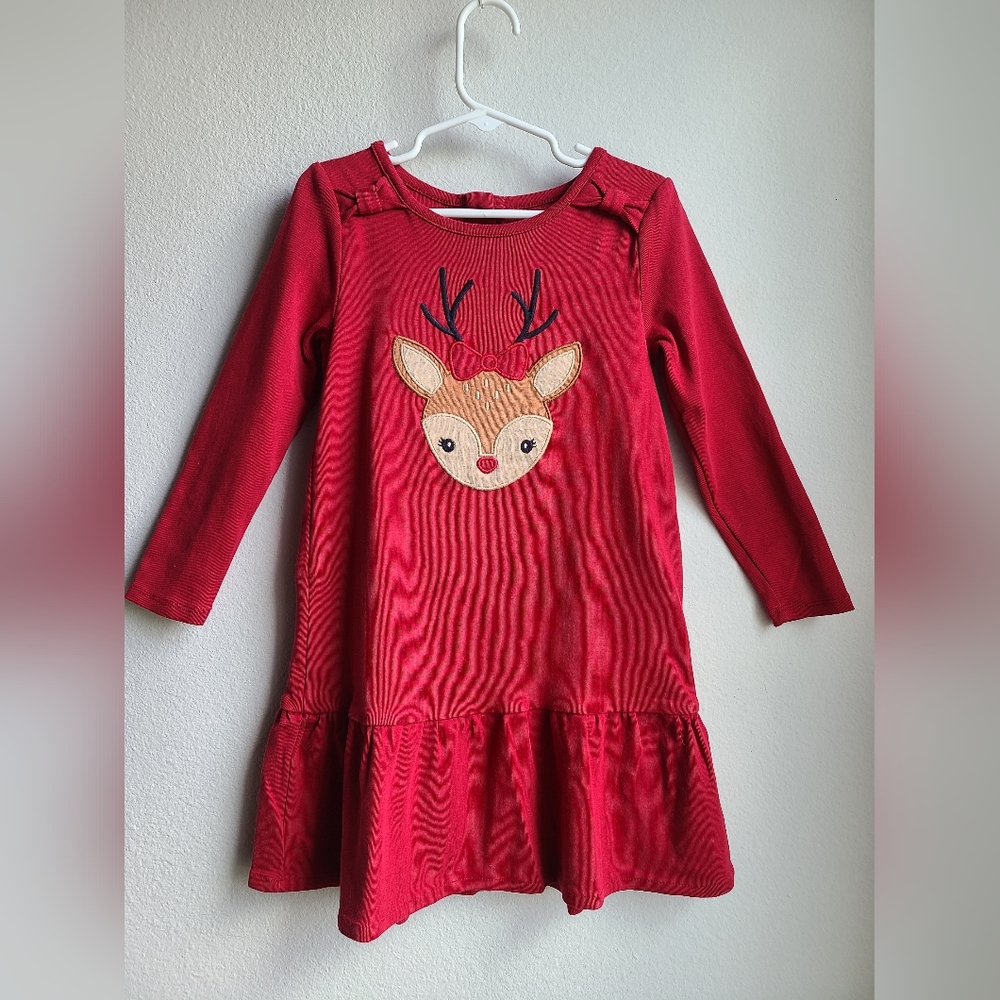 Gymboree- Girl's Red Christmas Dress With Reindeer, Sz 6